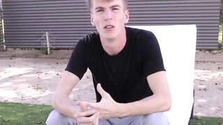 Interview before self touching and showering for young man