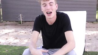 Interview before self touching and showering for young man