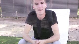 Interview before self touching and showering for young man