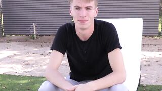 Interview before self touching and showering for young man