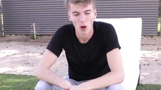 Interview before self touching and showering for young man