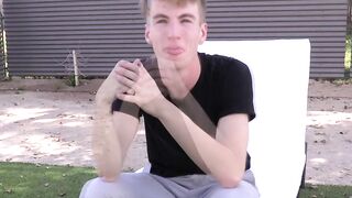 Interview before self touching and showering for young man