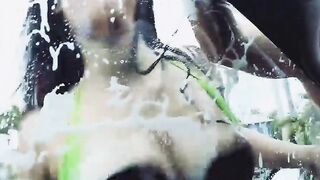 TeenGroupSex.com - Naughty chicks wash car and share lucky dude's cock