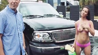 TeenGroupSex.com - Naughty chicks wash car and share lucky dude's cock