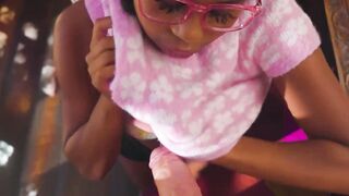 Petite ebony teen Destiny Marshall gives tutor blowjob