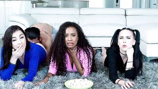 Petite besties seduced into POV cocksucking and foursome