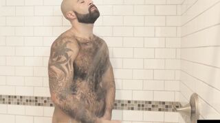 HardcoreBears.com - Bear washes his furry body and spanks his thick beefy ass