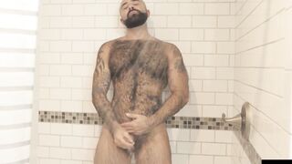 HardcoreBears.com - Bear washes his furry body and spanks his thick beefy ass