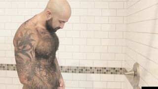 HardcoreBears.com - Bear washes his furry body and spanks his thick beefy ass