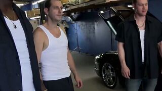 Gorgeous pornstars suck off random car mechanics at work