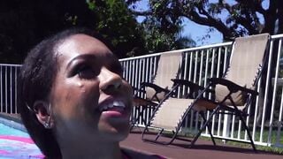 Natural tits babe Katt Garcia anal drilled hardcore by pool