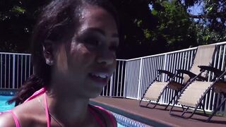 Natural tits babe Katt Garcia anal drilled hardcore by pool