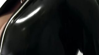 Lesbian in kinky outfit rides dildo in bathroom and showers