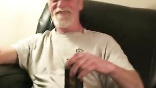 Hairy mature stud teased before stroking big dick to orgasm
