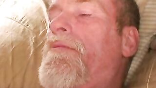 Hairy mature stud teased before stroking big dick to orgasm