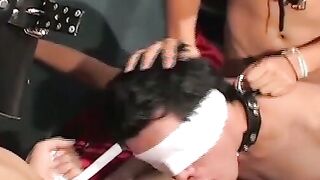 Twinks play act with all the BDSM gear while enjoy orgy