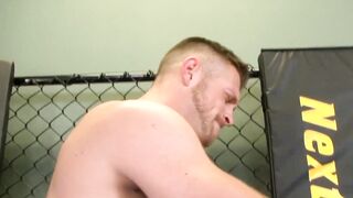 Octagon fun with two jocks who love doggy style anal and BJs