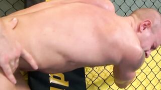 Octagon fun with two jocks who love doggy style anal and BJs