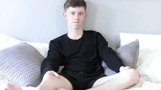Twinky young man solo tugging on his hard dick until he cums