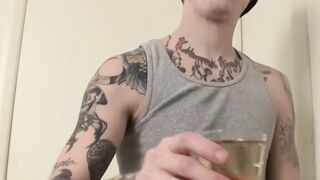 Skater dude Blinx teases his fans til he shoots his cum in his cocktail