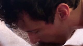 Lovely cock sucker Spencer Gray eagerly wants my cum so I burst it on his face