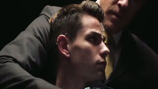 Suited Eli Bennet shoots a massive load in a passionate cock jerking session with sui Hoe 2