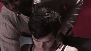 Black jock Tyjon strokes Dakota Lovell dick while bareback