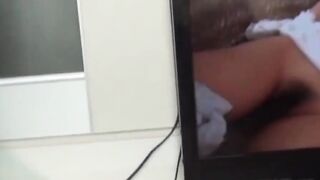 NipponSexTV.com - Japanese chick plays with her pussy while watching porn