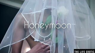 African bride wears her veil while she fucks herself with a bottle