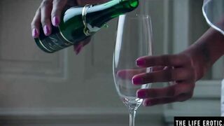 African bride wears her veil while she fucks herself with a bottle