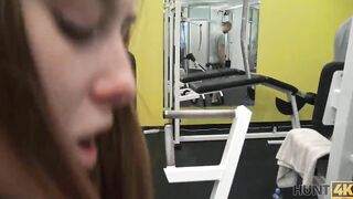 HUNT4K. Into empty gym hunter pays greedy cuckold money