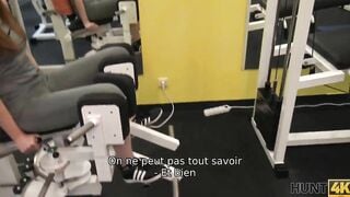 HUNT4K. Into empty gym hunter pays greedy cuckold money