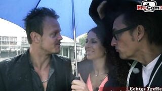 two Men pick up a German bitch on the street for an anal 3 way mmf