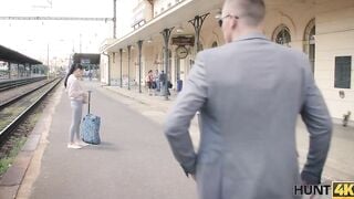 HUNT4K. Hunter hooks up with goddess on train station and banged