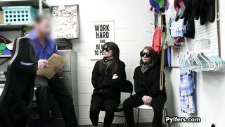 Teenie duo busted and fuck at the backoffice