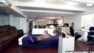 Spying on him while he is masturbating his long ebony penis