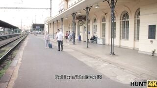HUNT4K. Hunter hooks up with bae on train station and fucks her for money