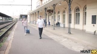 HUNT4K. Hunter hooks up with bae on train station and fucks her for money