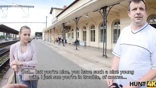 HUNT4K. Hunter hooks up with bae on train station and fucks her for money