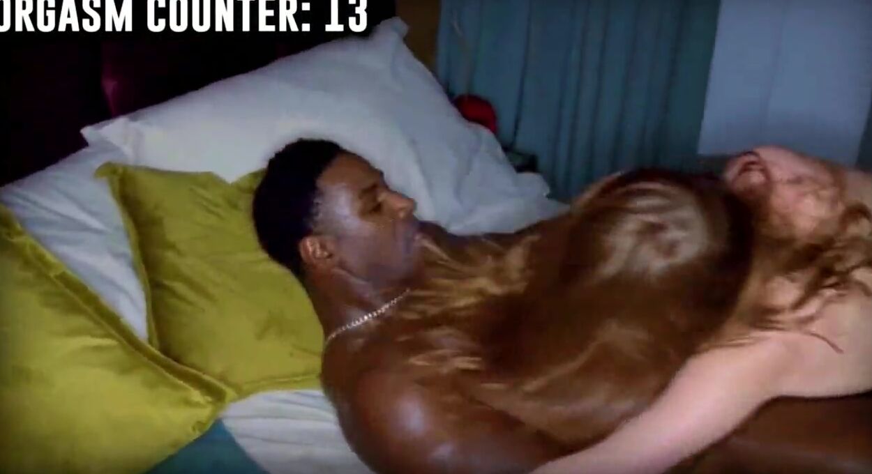 Ginger has Shaking Orgasms on big black cock with Orgasm Counter