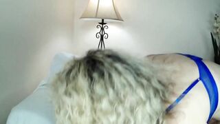 Cutie blonde mom caresses her holes with a huge african vibrator