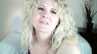 Cutie blonde mom caresses her holes with a huge african vibrator