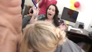 Office filled with pretty babes hungry for a stripper cock