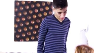 Brunette MILF rides big fat cock with teen slut at home