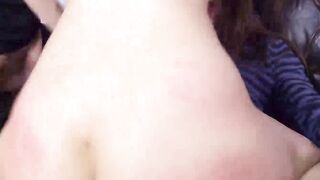 Brunette MILF rides big fat cock with teen slut at home