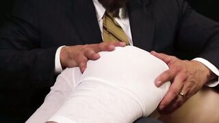 BoyMissionary.com - Young gay Mormon masturbates while being toyed in his elder's lap