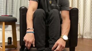 Hunky Ray H shows off his beautiful size eleven feet and rubbed it gently