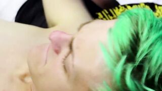 Green haired teen ass hole gets pounded and destroyed