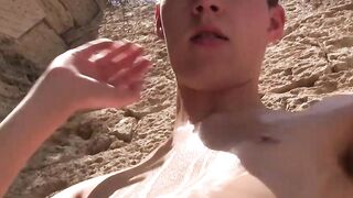 Amateur teased by an older gay and jerked off until he cums