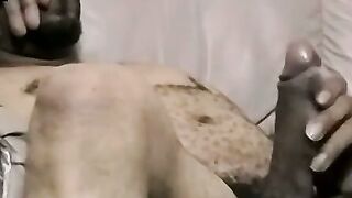 Ebony male strips to reveals his fat cock and plays with it